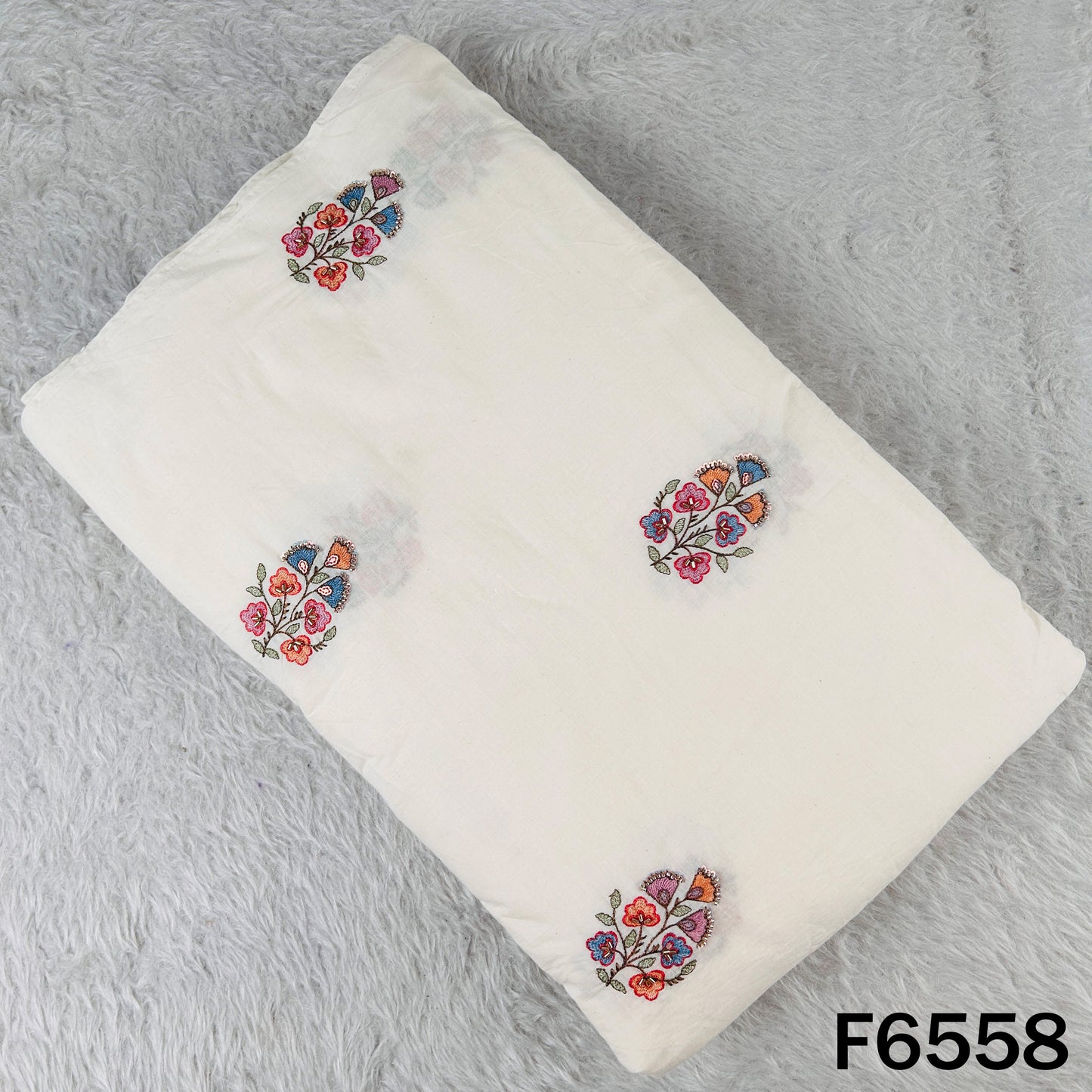 Cut Dana Thread Sequins Work Kora Cotton Fabric - F6558
