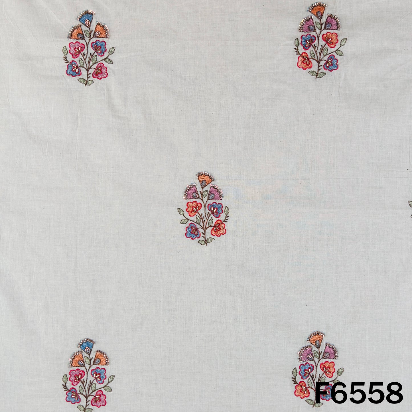 Cut Dana Thread Sequins Work Kora Cotton Fabric - F6558