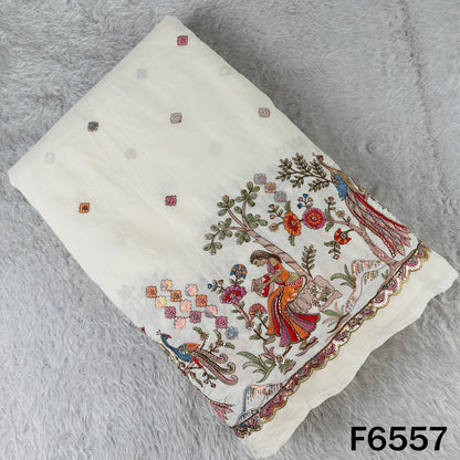 Cut Dana Thread Zari Sequins Work Kora Cotton Fabric - F6557