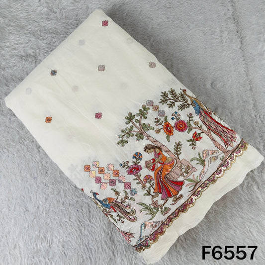Cut Dana Thread Zari Sequins Work Kora Cotton Fabric - F6557