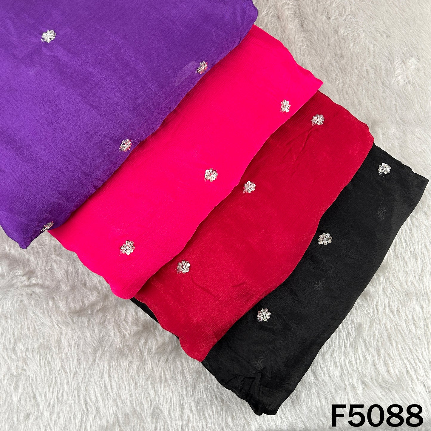 Cut Dana Sequins Work Chinon Chiffon Fabric-F5088