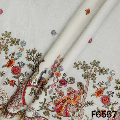 Cut Dana Thread Zari Sequins Work Kora Cotton Fabric - F6557