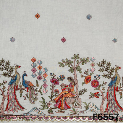 Cut Dana Thread Zari Sequins Work Kora Cotton Fabric - F6557