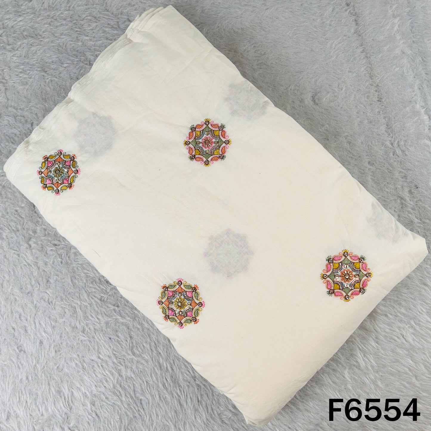 Cut Dana Thread Sequins Work Kora Cotton Fabric - F6554