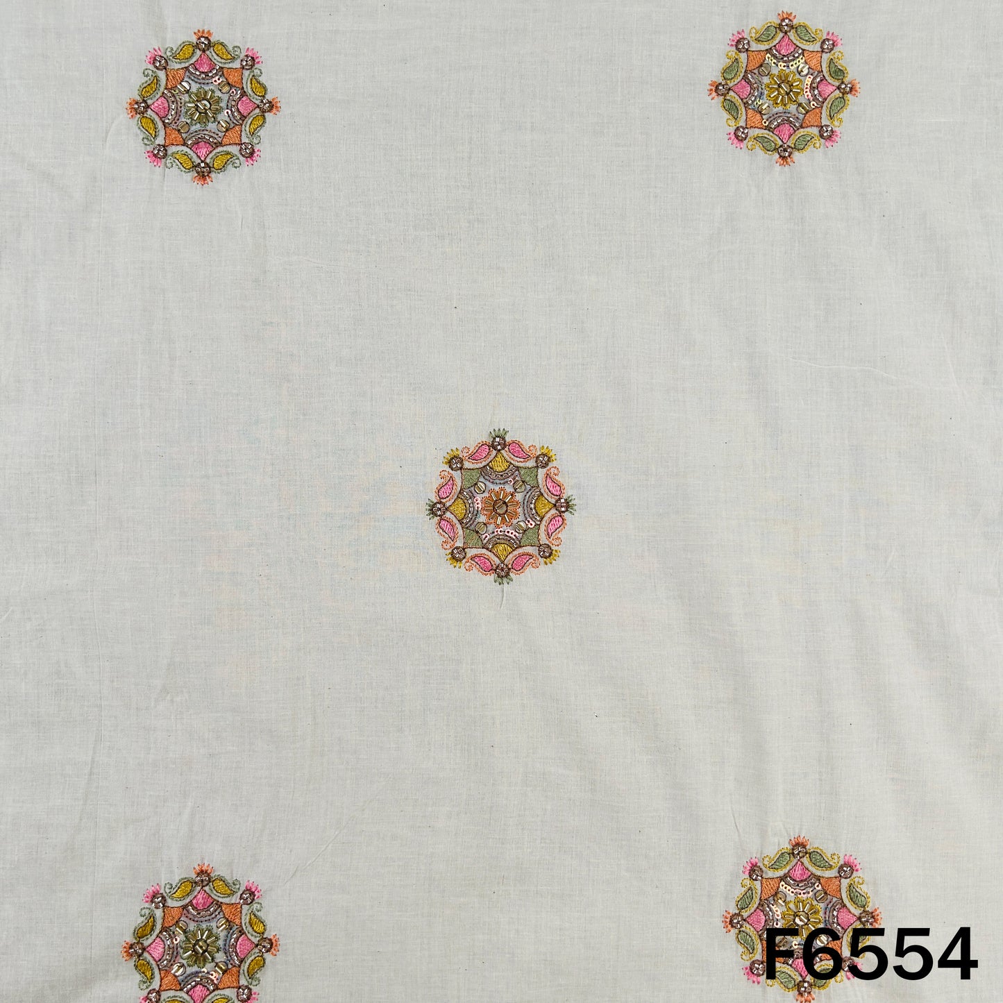 Cut Dana Thread Sequins Work Kora Cotton Fabric - F6554