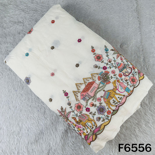 Cut Dana Thread Zari Sequins Work Kora Cotton Fabric - F6556