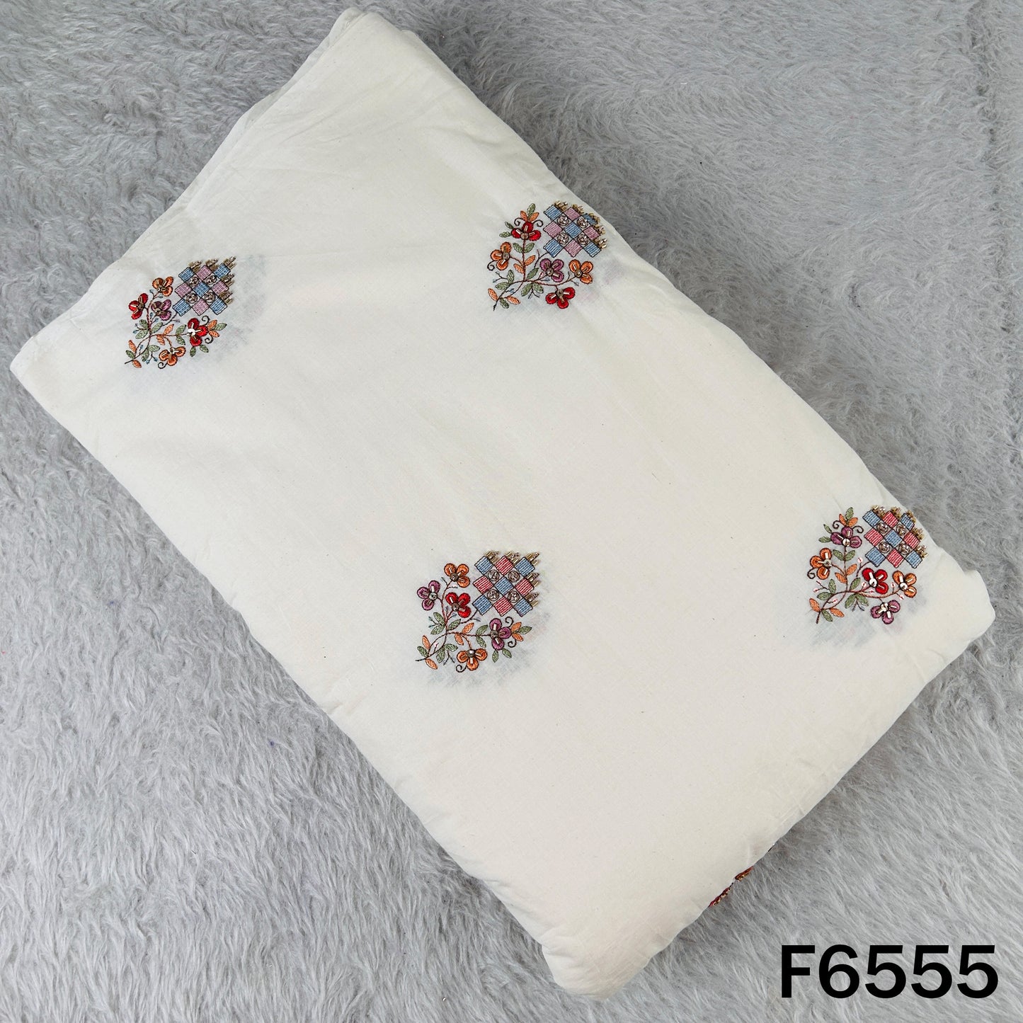 Cut Dana Thread Sequins Work Kora Cotton Fabric - F6555