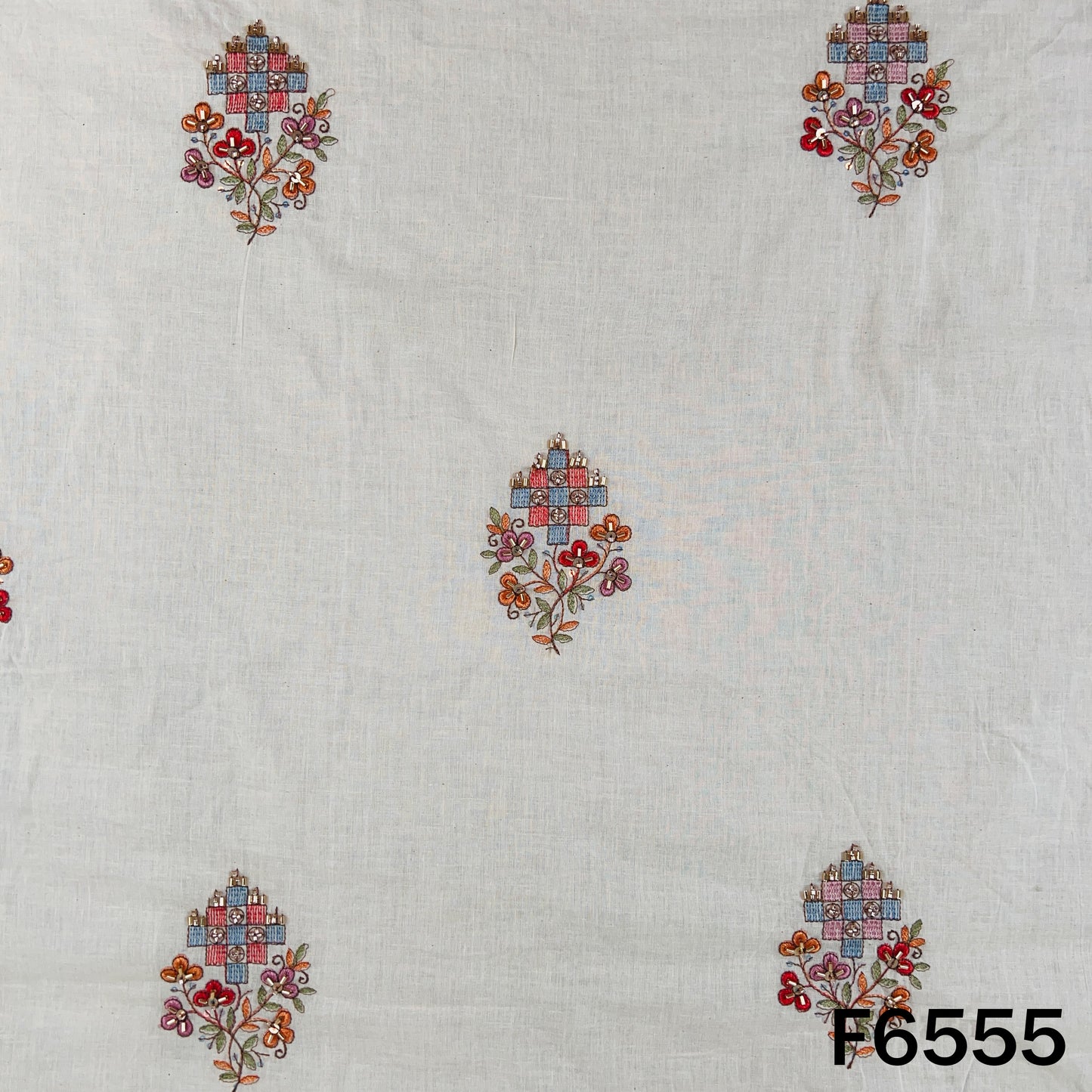 Cut Dana Thread Sequins Work Kora Cotton Fabric - F6555