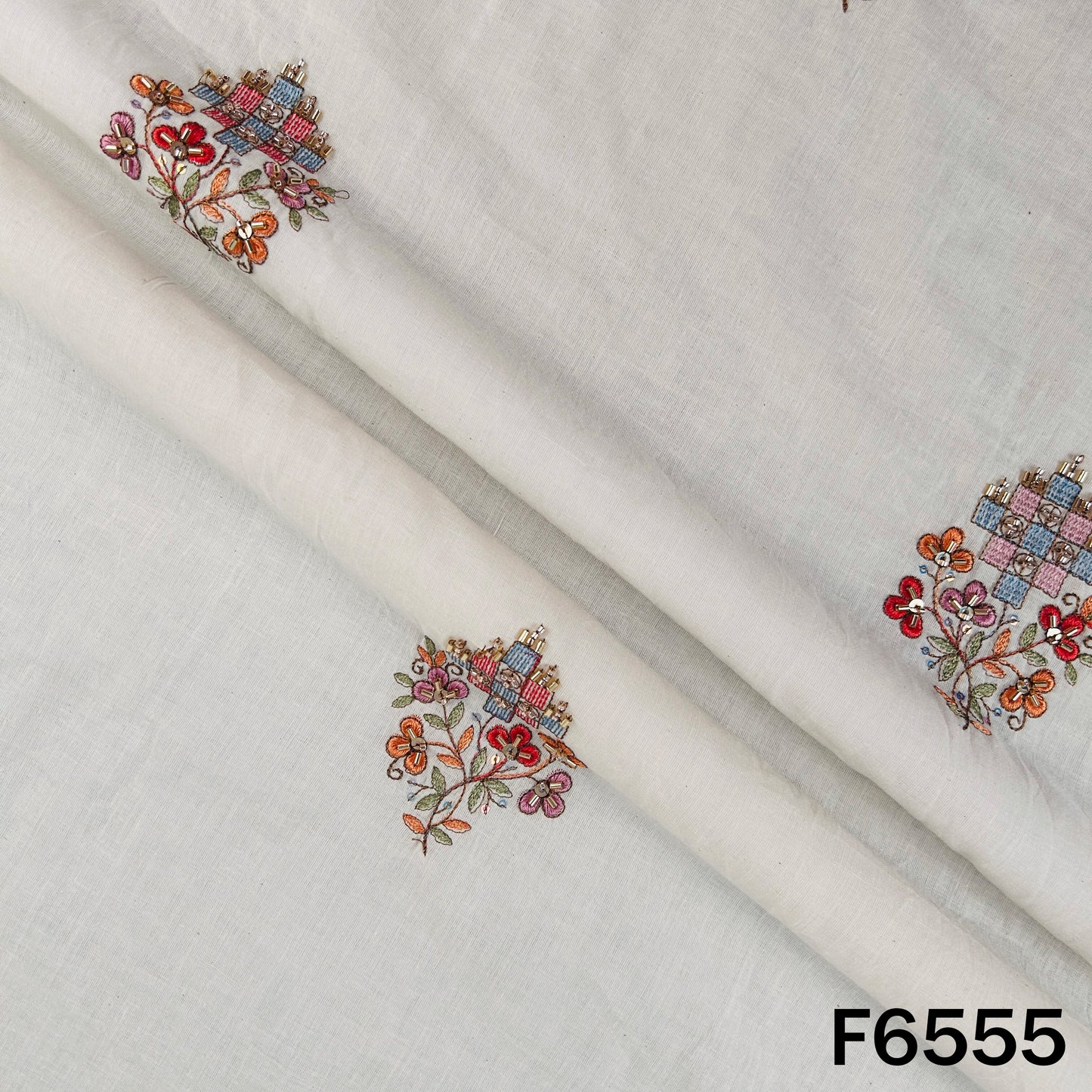 Cut Dana Thread Sequins Work Kora Cotton Fabric - F6555