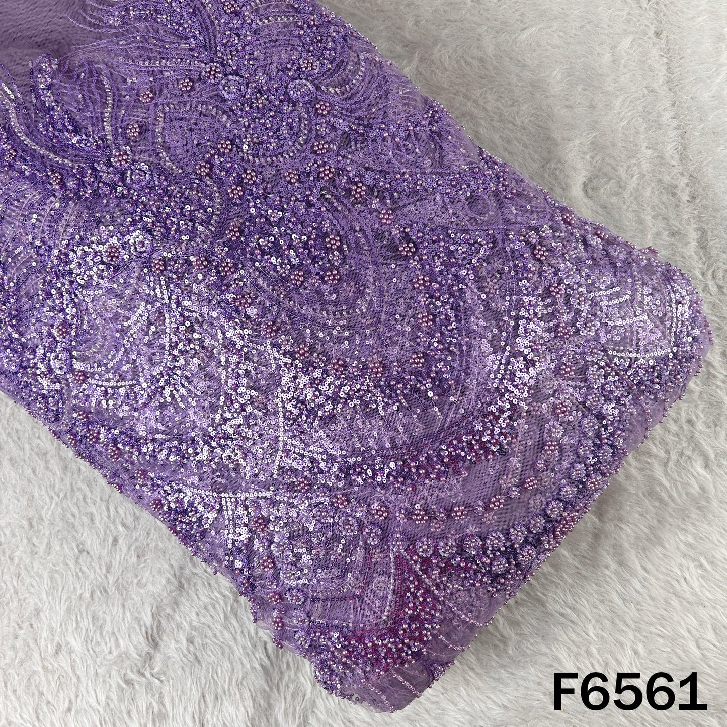Cut Dana Sequins Pearl Embroidered Net Fabric - F6561
