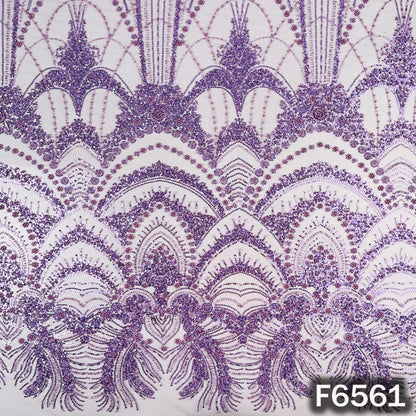 Cut Dana Sequins Pearl Embroidered Net Fabric - F6561