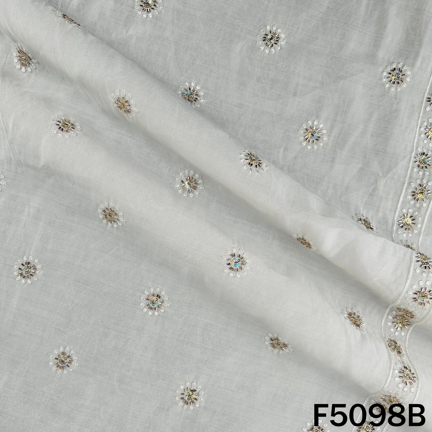 Thread Sequins Embroidered Cotton Silk Fabric - F5098