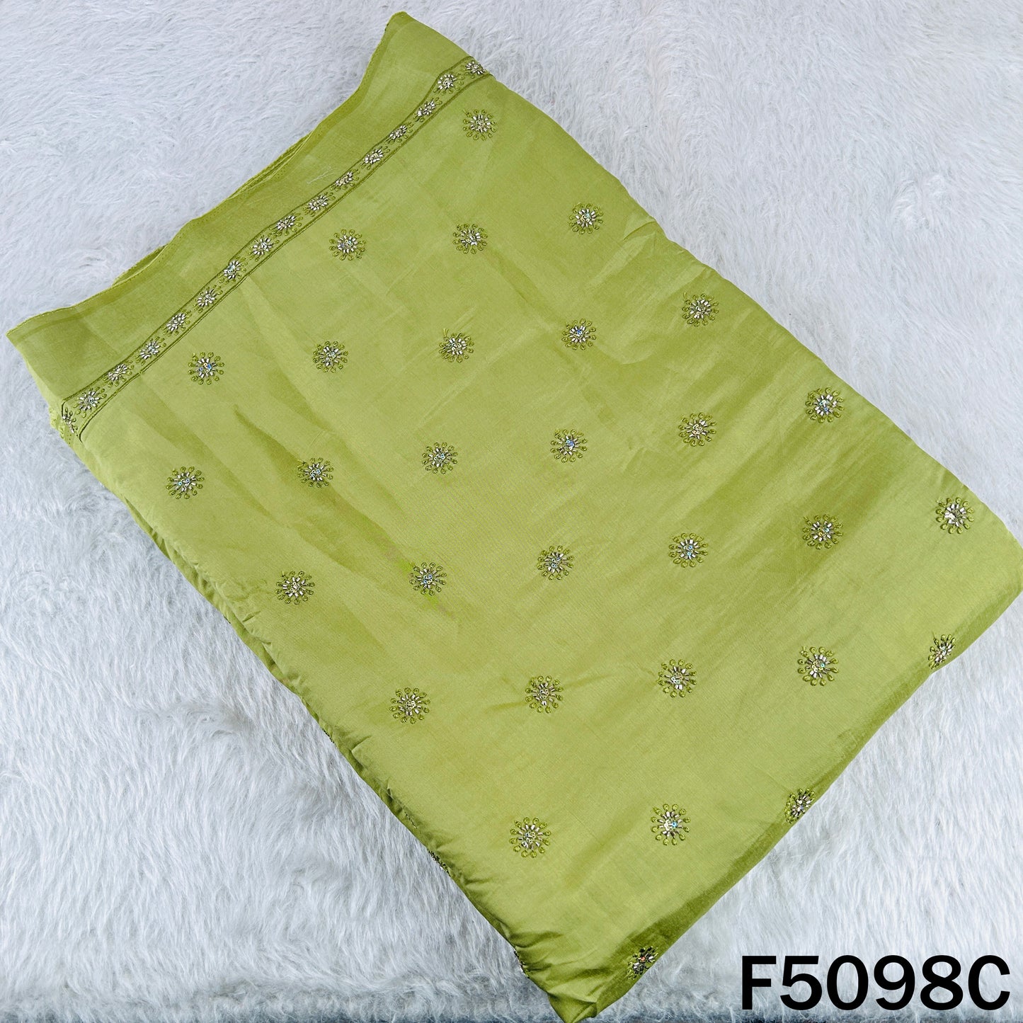 Thread Sequins Embroidered Cotton Silk Fabric - F5098