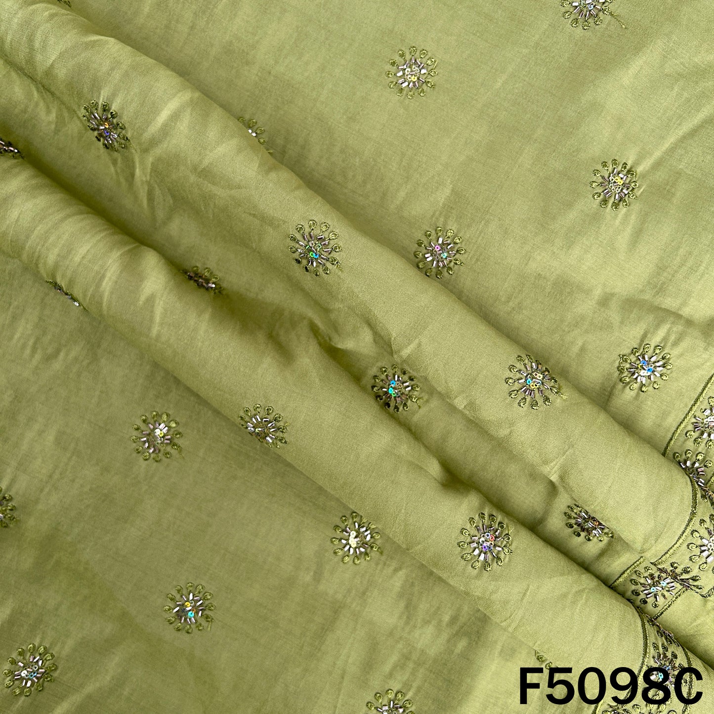 Thread Sequins Embroidered Cotton Silk Fabric - F5098