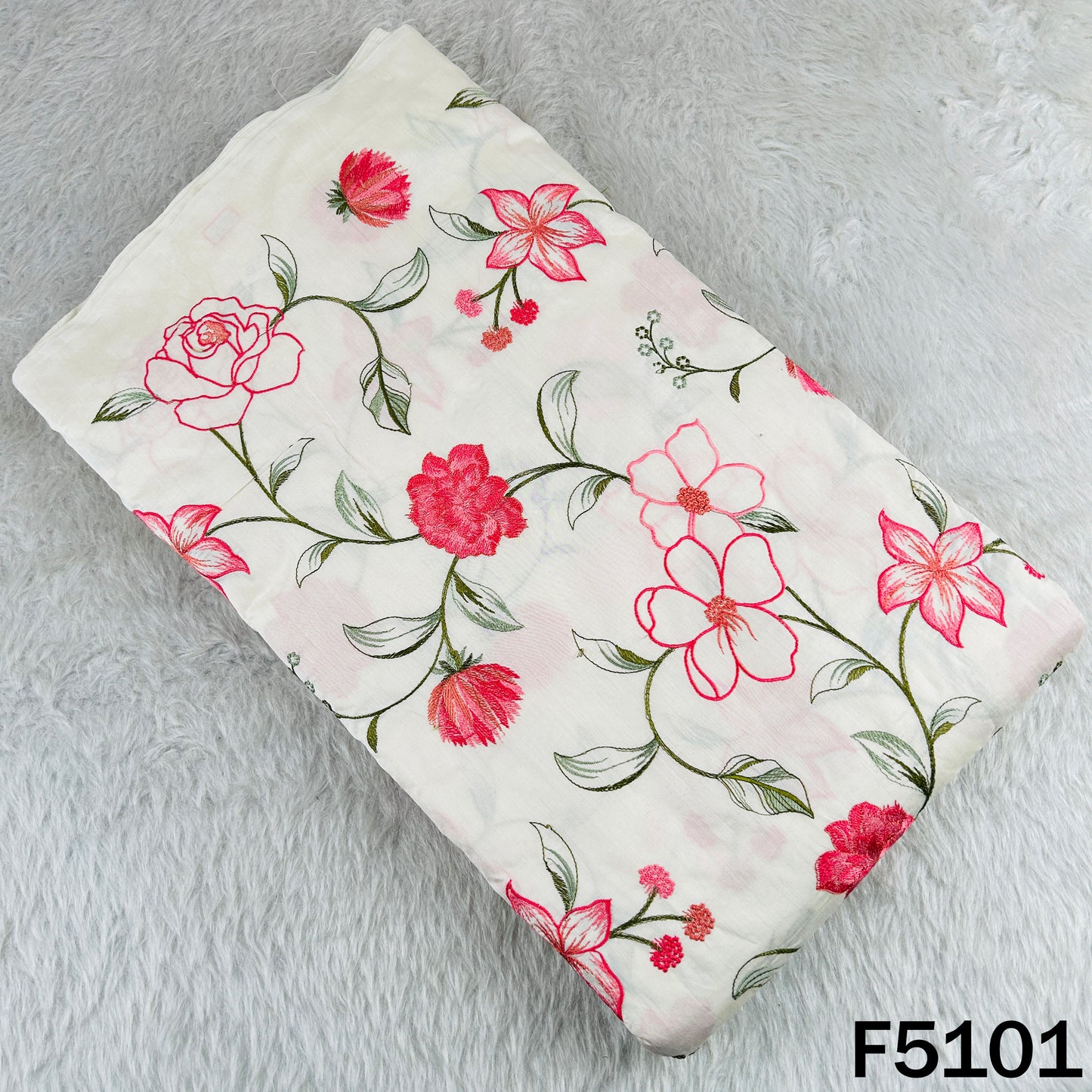 Thread Embroidered Chanderi Silk Fabric - F5101