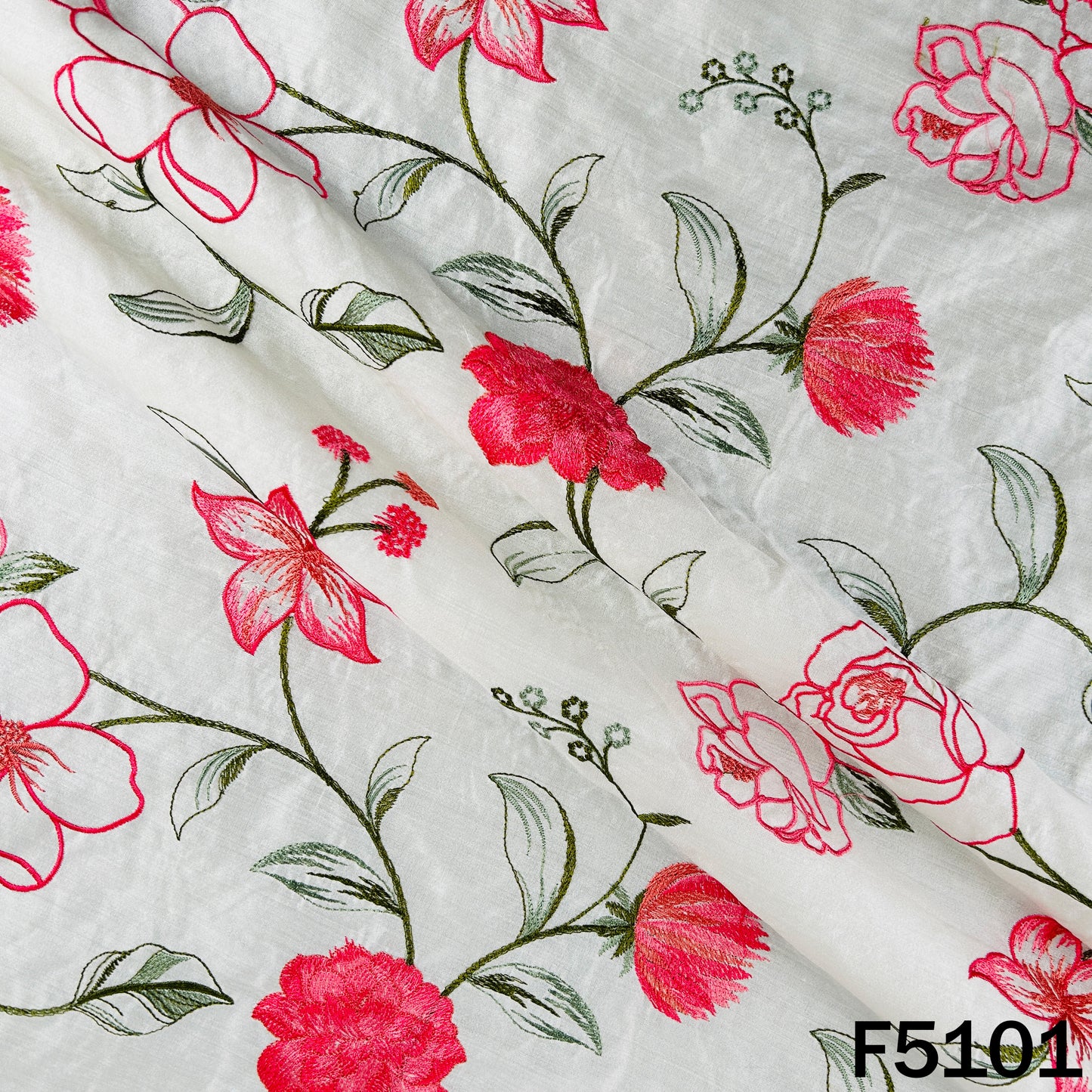 Thread Embroidered Chanderi Silk Fabric - F5101