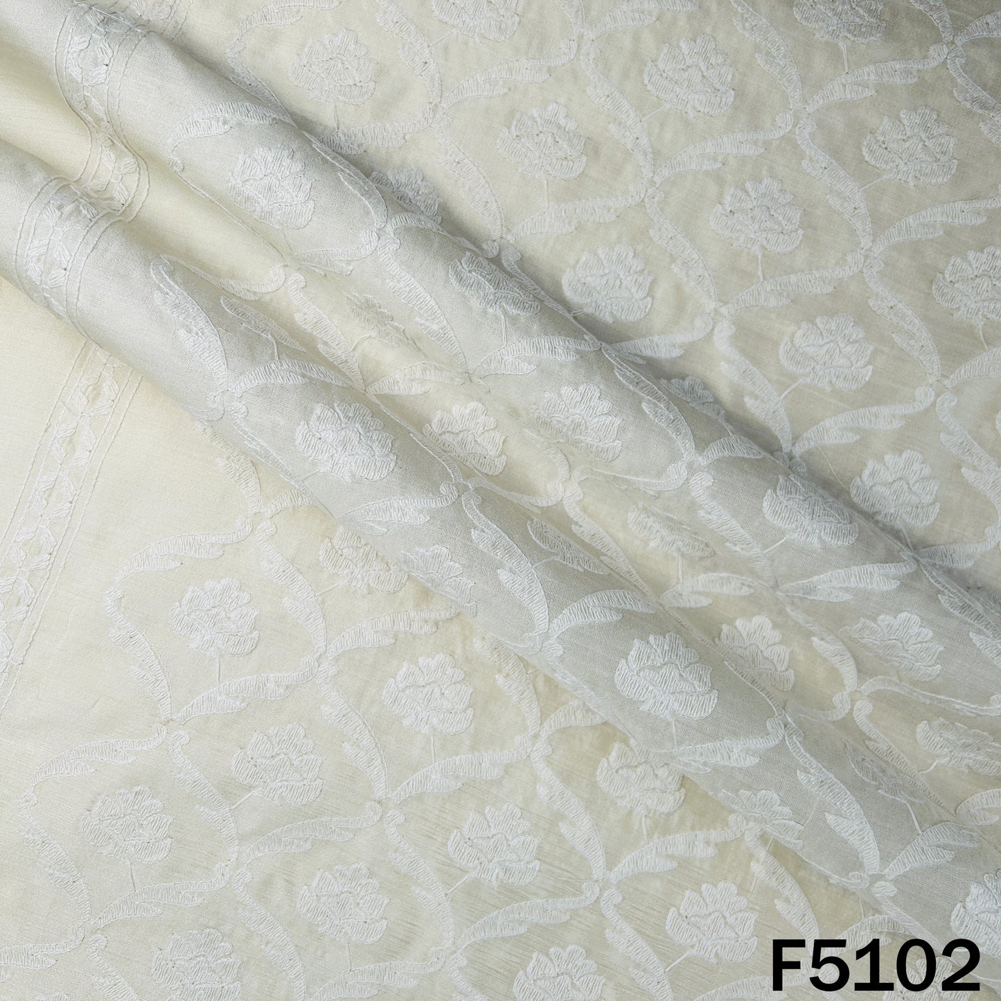 Thread Embroidered Monga Silk Fabric - F5102