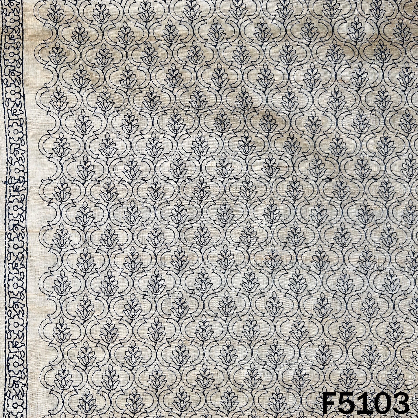 Thread Embroidered Pure Tussar Silk Fabric - F5103