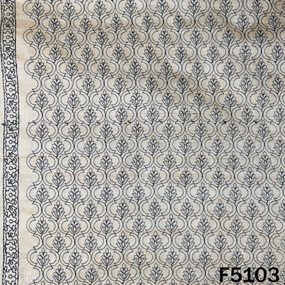 Thread Embroidered Pure Tussar Silk Fabric - F5103