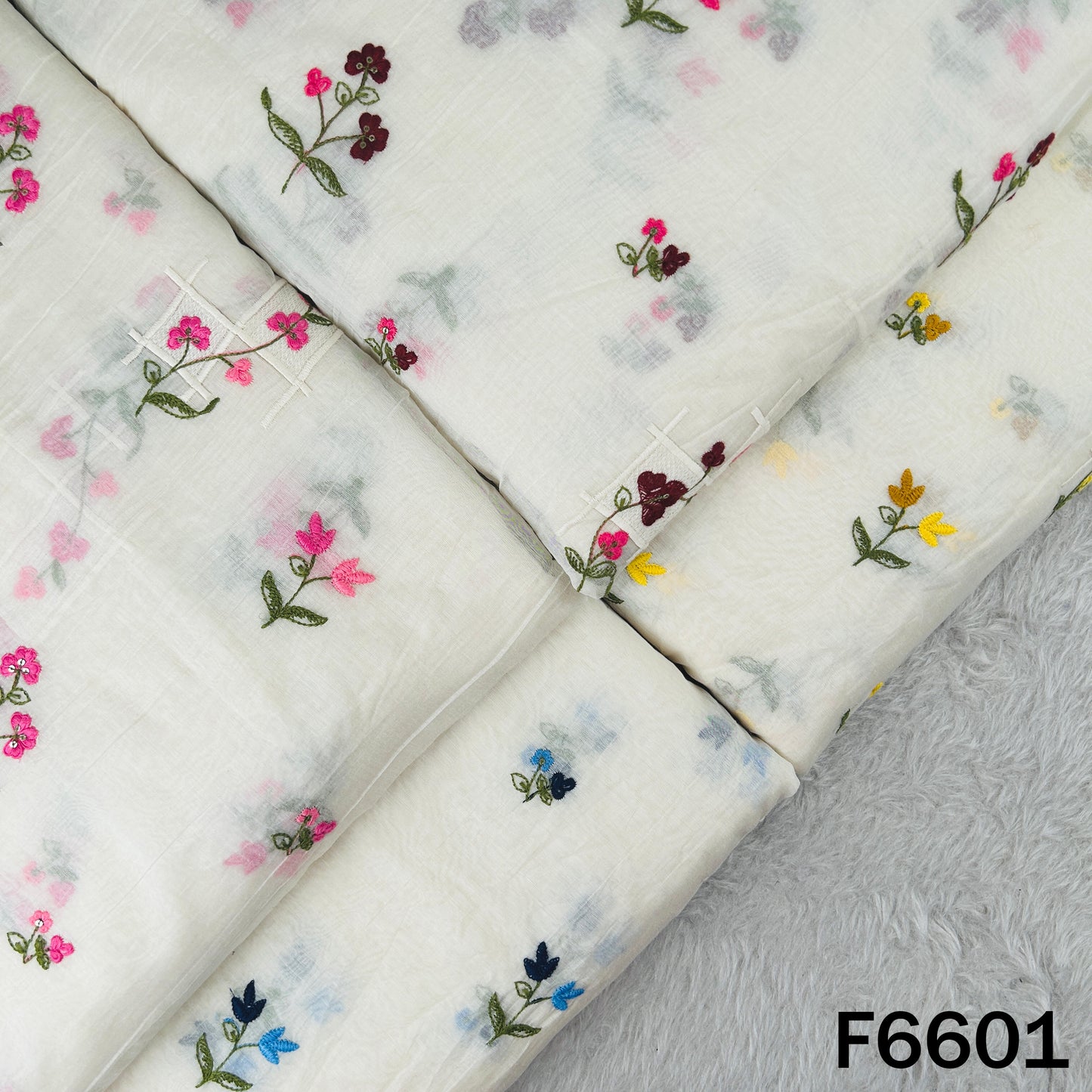Thread Sequins Embroidered Mul Chanderi Fabric Fabric - F6601