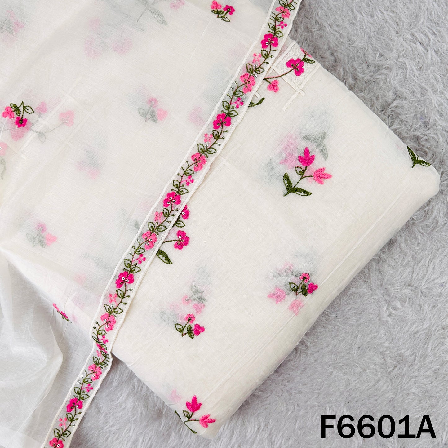 Thread Sequins Embroidered Mul Chanderi Fabric Fabric - F6601
