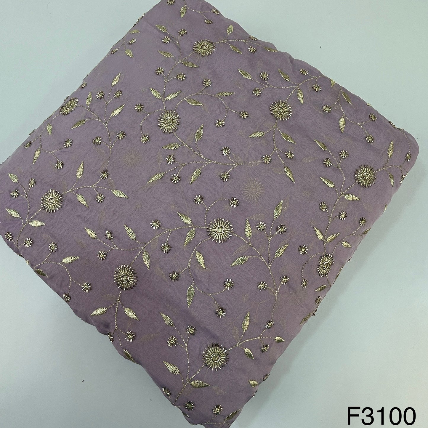 Cut  Dana Zari Embroidered Organza Fabric-F3100