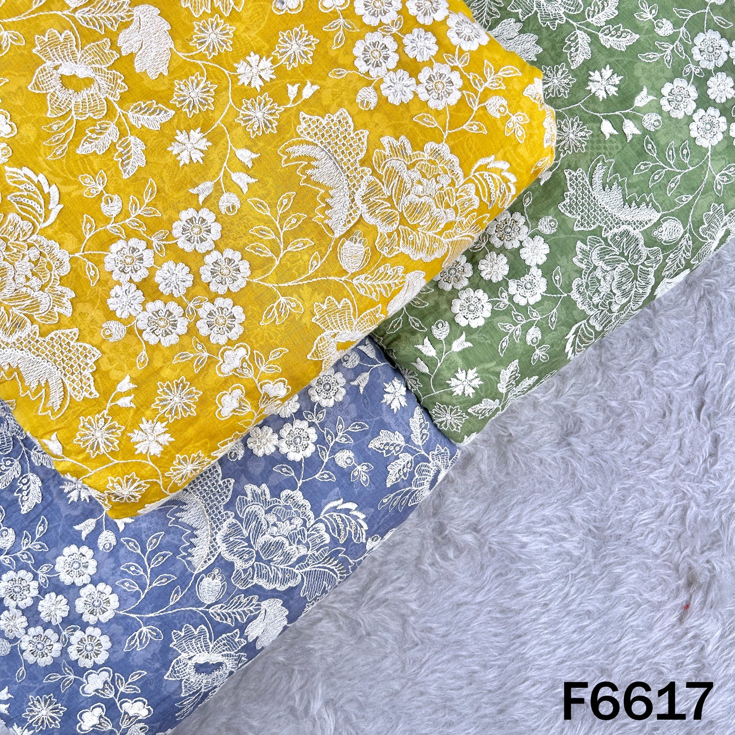 Thread Sequins Embroidered Mul Chanderi Fabric - F6617