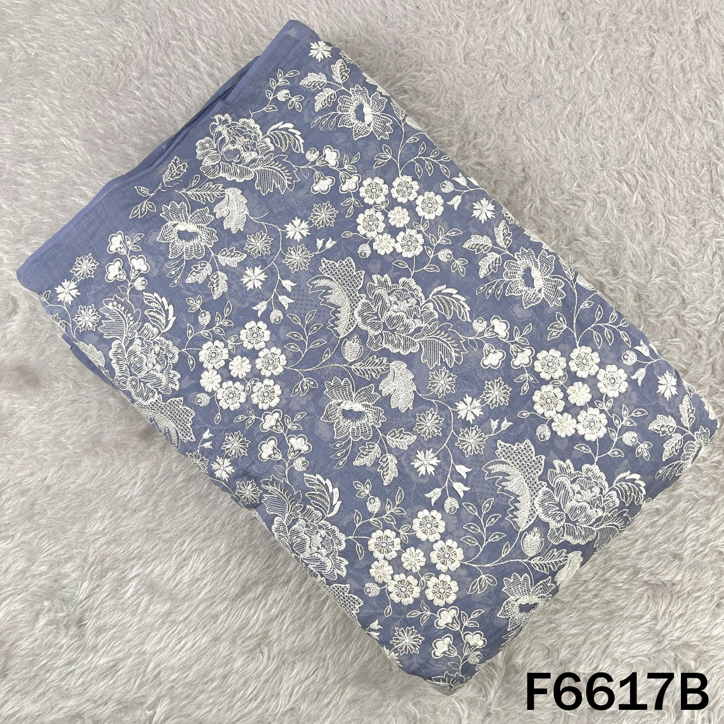 Thread Sequins Embroidered Mul Chanderi Fabric - F6617