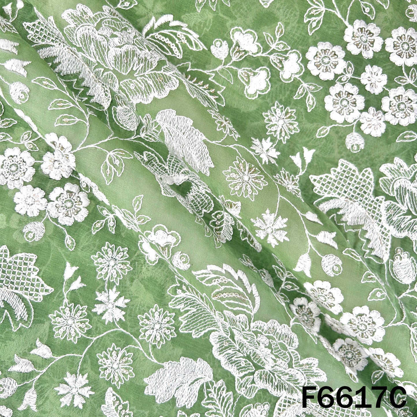 Thread Sequins Embroidered Mul Chanderi Fabric - F6617