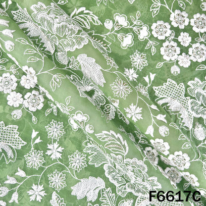 Thread Sequins Embroidered Mul Chanderi Fabric - F6617