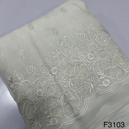 Dyeable Thread Embroidered Organza Fabric-F3103