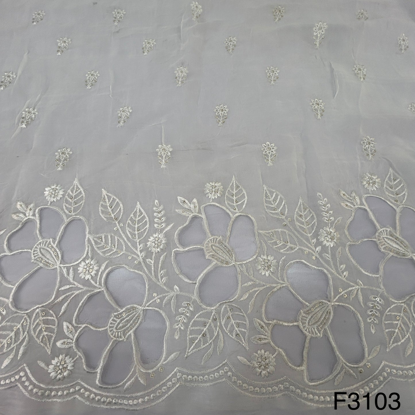 Dyeable Thread Embroidered Organza Fabric-F3103