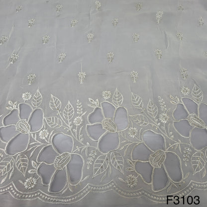 Dyeable Thread Embroidered Organza Fabric-F3103
