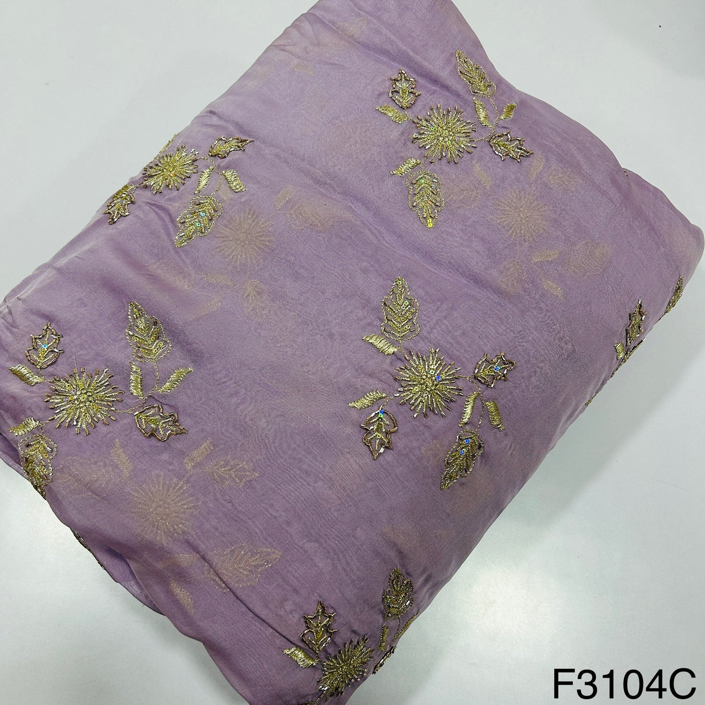 Cut Dana Zari Sequins Embroidered Organza Fabric-F3104