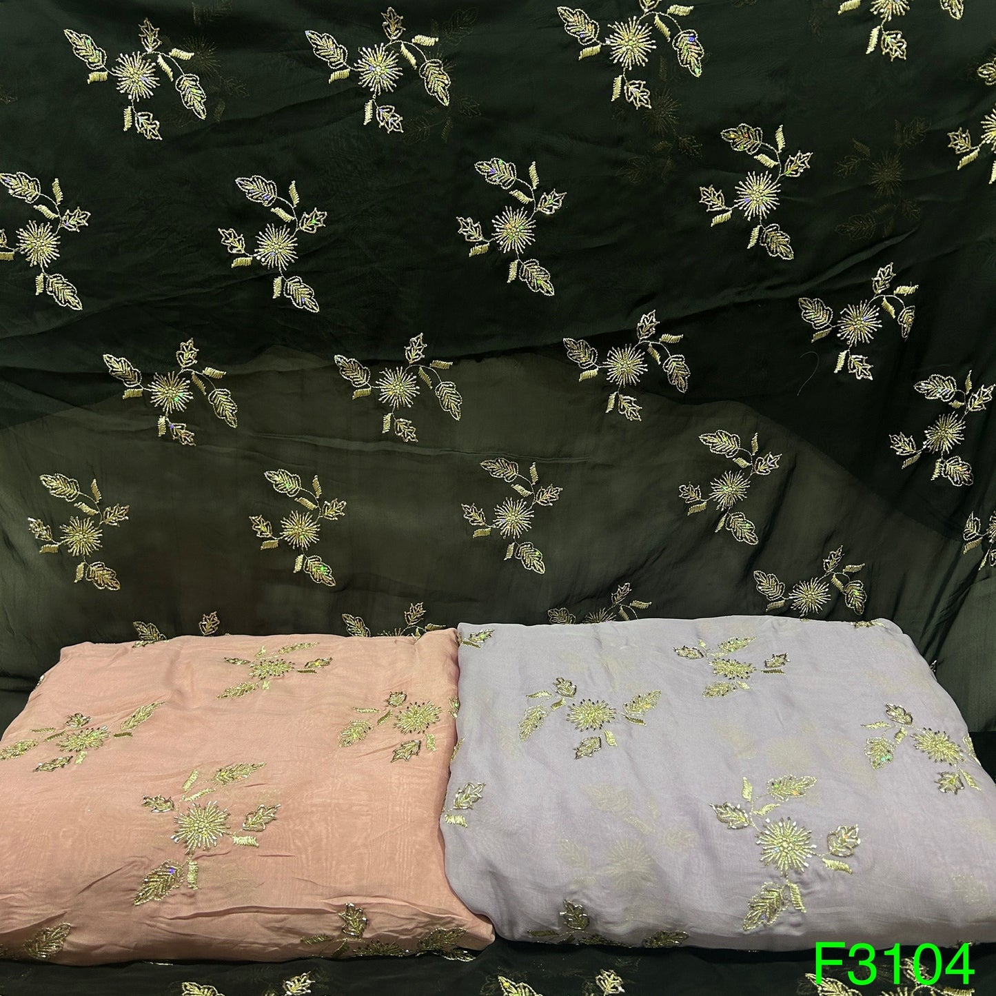 Cut Dana Zari Sequins Embroidered Organza Fabric-F3104