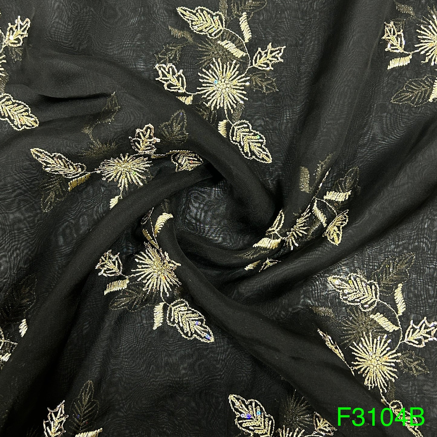 Cut Dana Zari Sequins Embroidered Organza Fabric-F3104