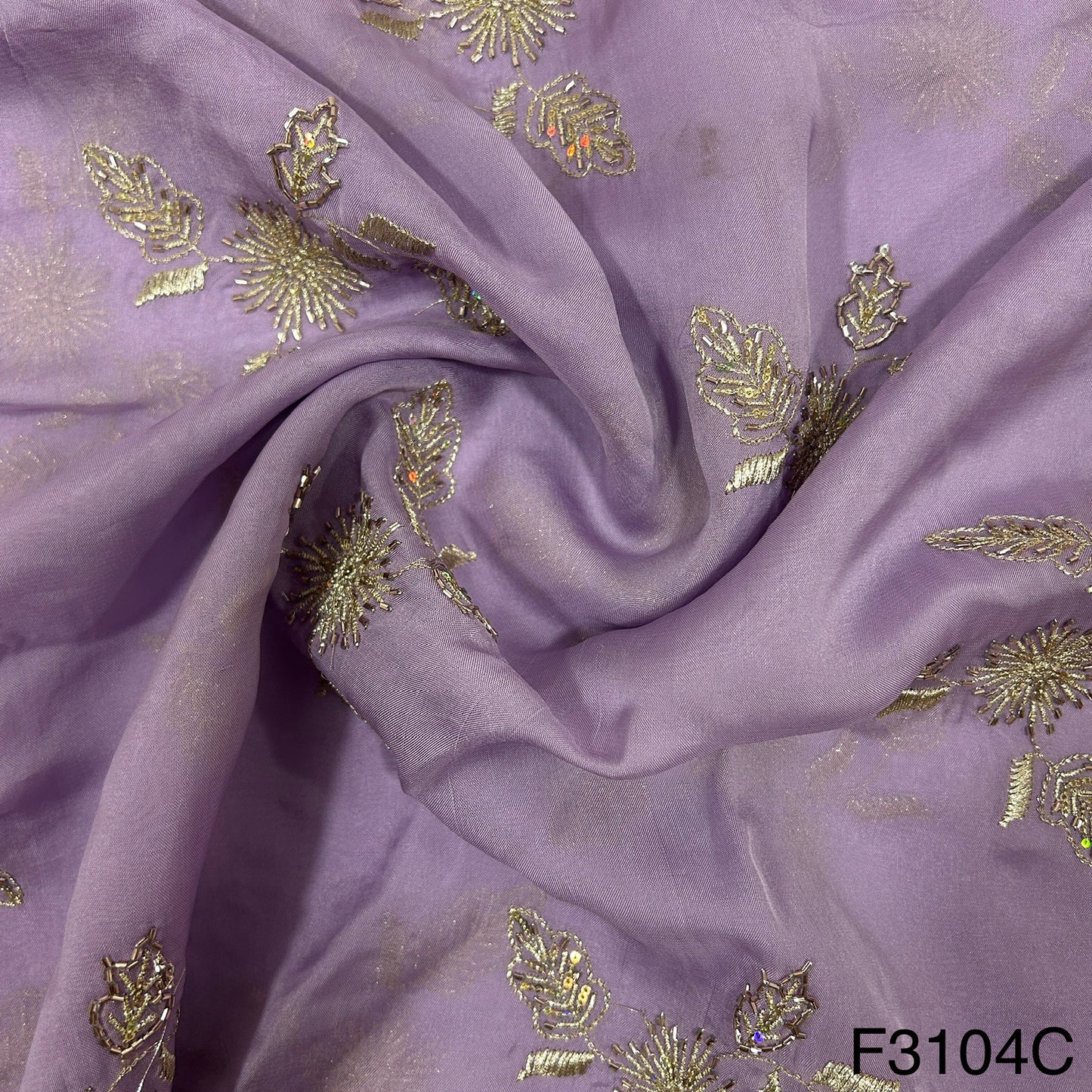 Cut Dana Zari Sequins Embroidered Organza Fabric-F3104