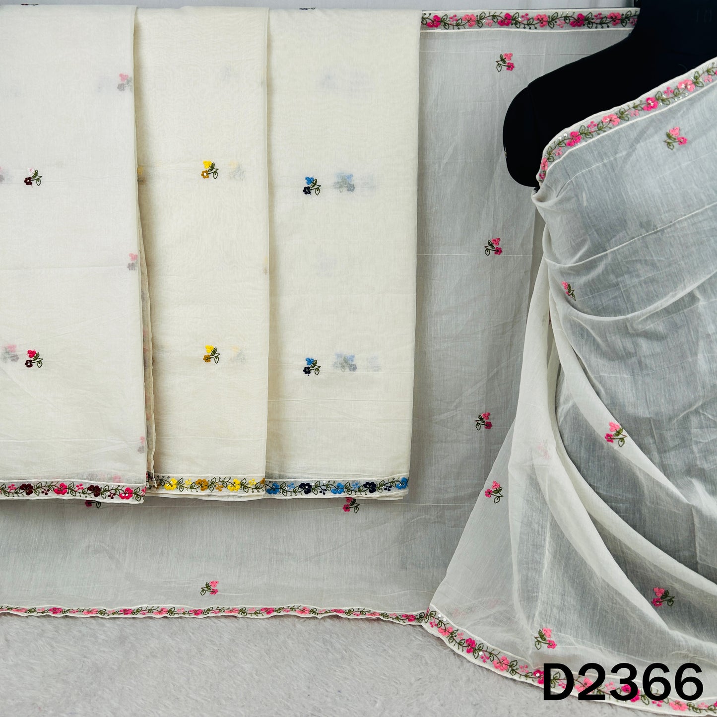 Thread Sequins Work Mul Chanderi Dupatta - D2366