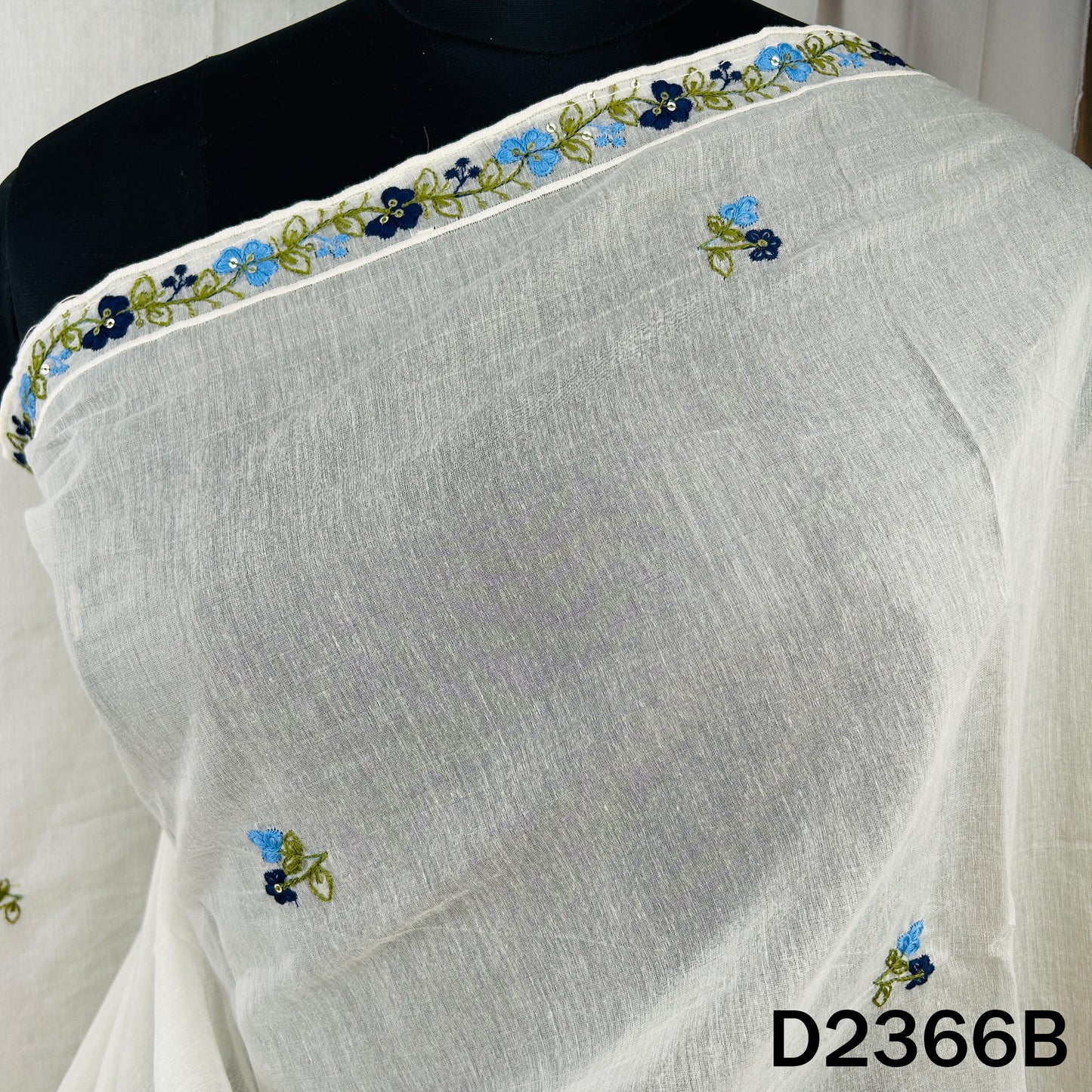 Thread Sequins Work Mul Chanderi Dupatta - D2366