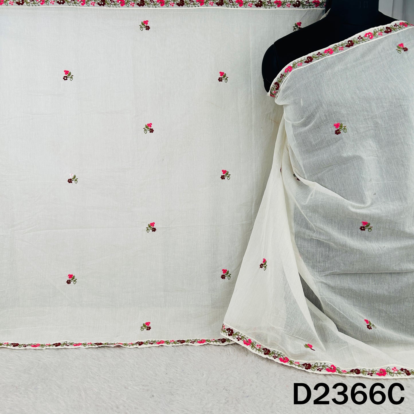 Thread Sequins Work Mul Chanderi Dupatta - D2366