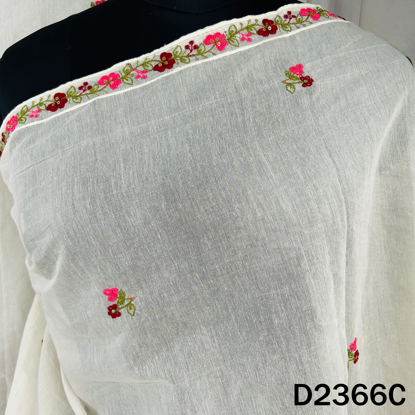 Thread Sequins Work Mul Chanderi Dupatta - D2366