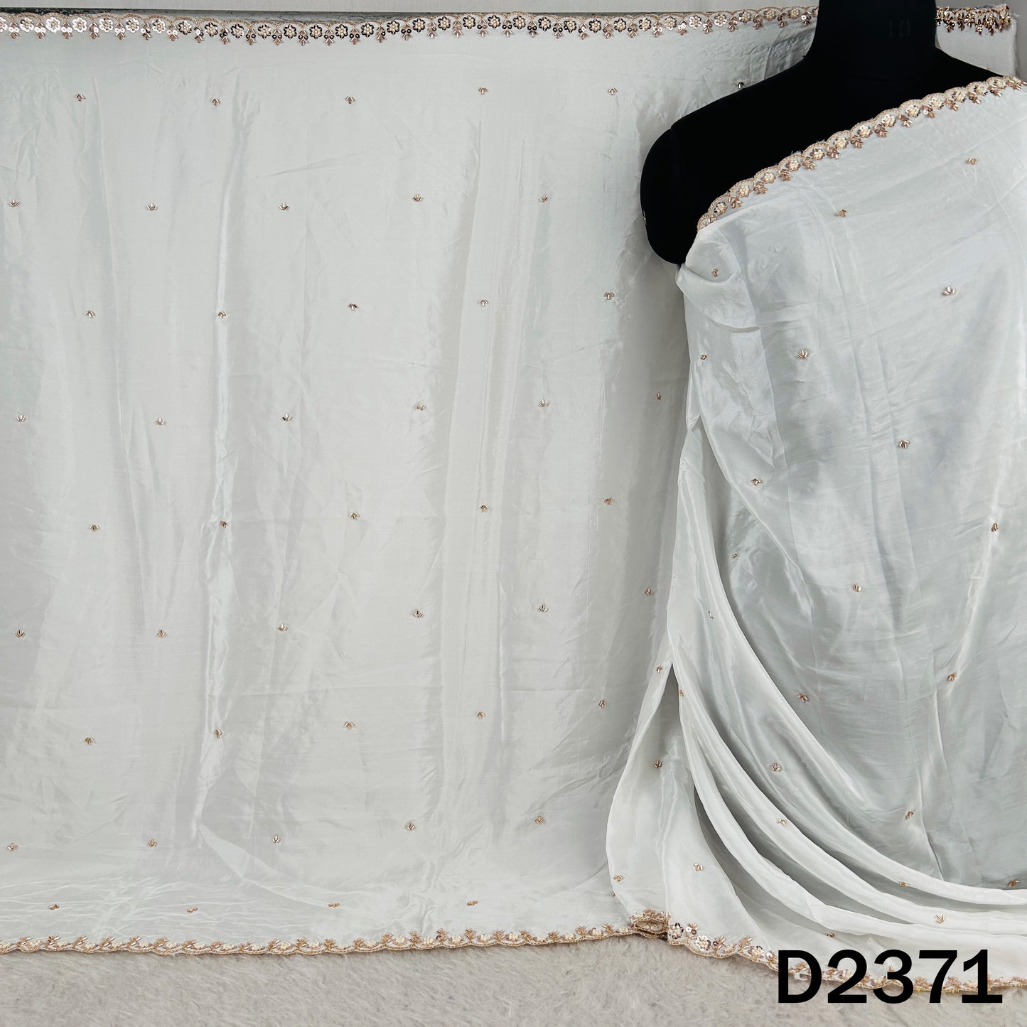 Dyeable Cut Dana Zari Sequins Work Crepe Dupatta - D2371