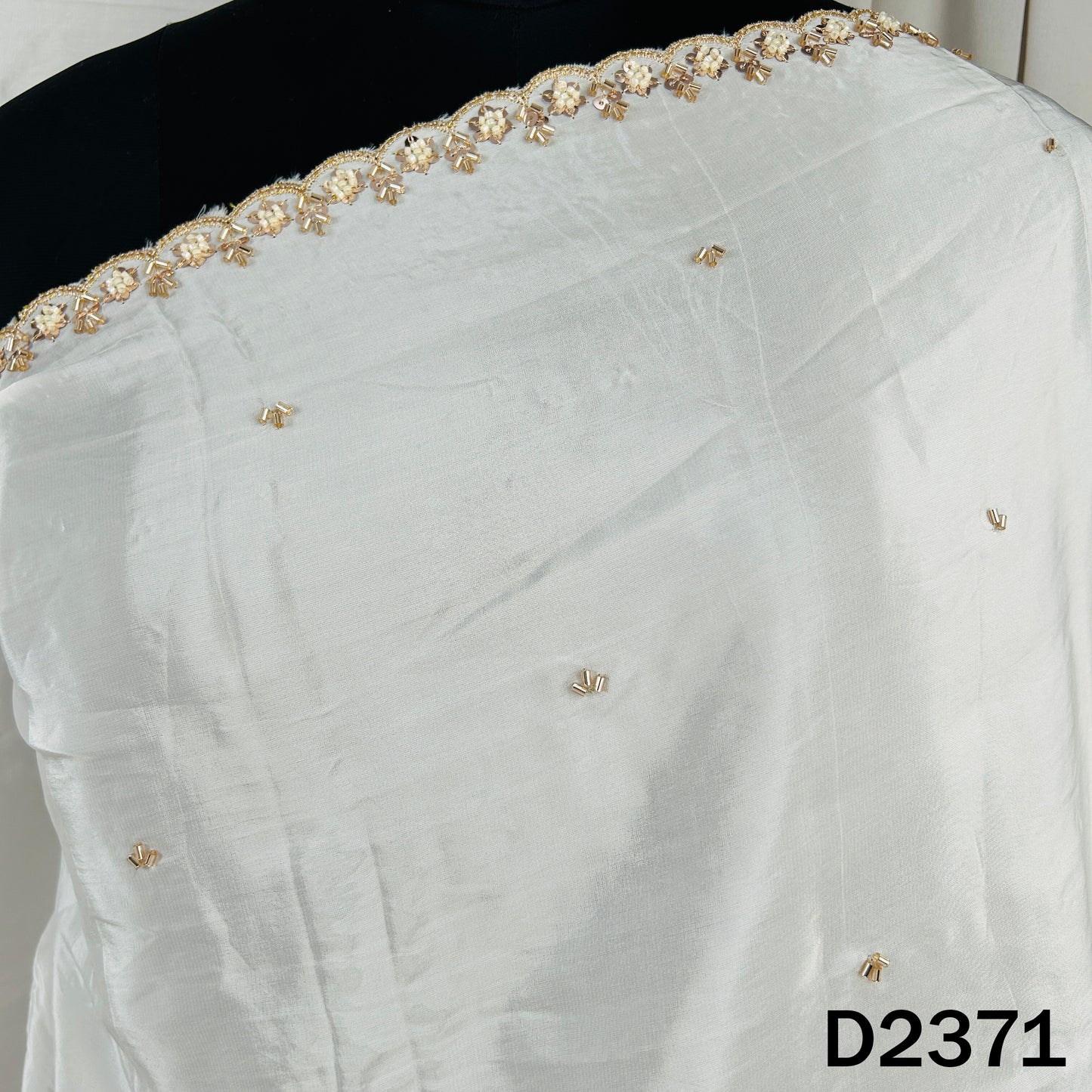 Dyeable Cut Dana Zari Sequins Work Crepe Dupatta - D2371