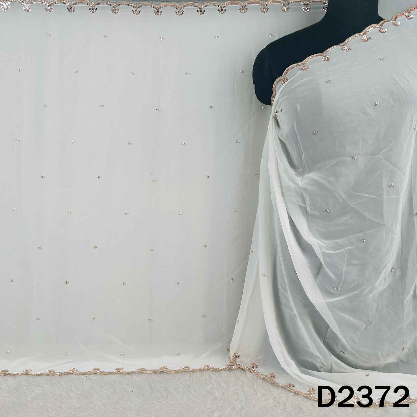 Dyeable Cut Dana Zari Sequins Work Georgette Dupatta - D2372