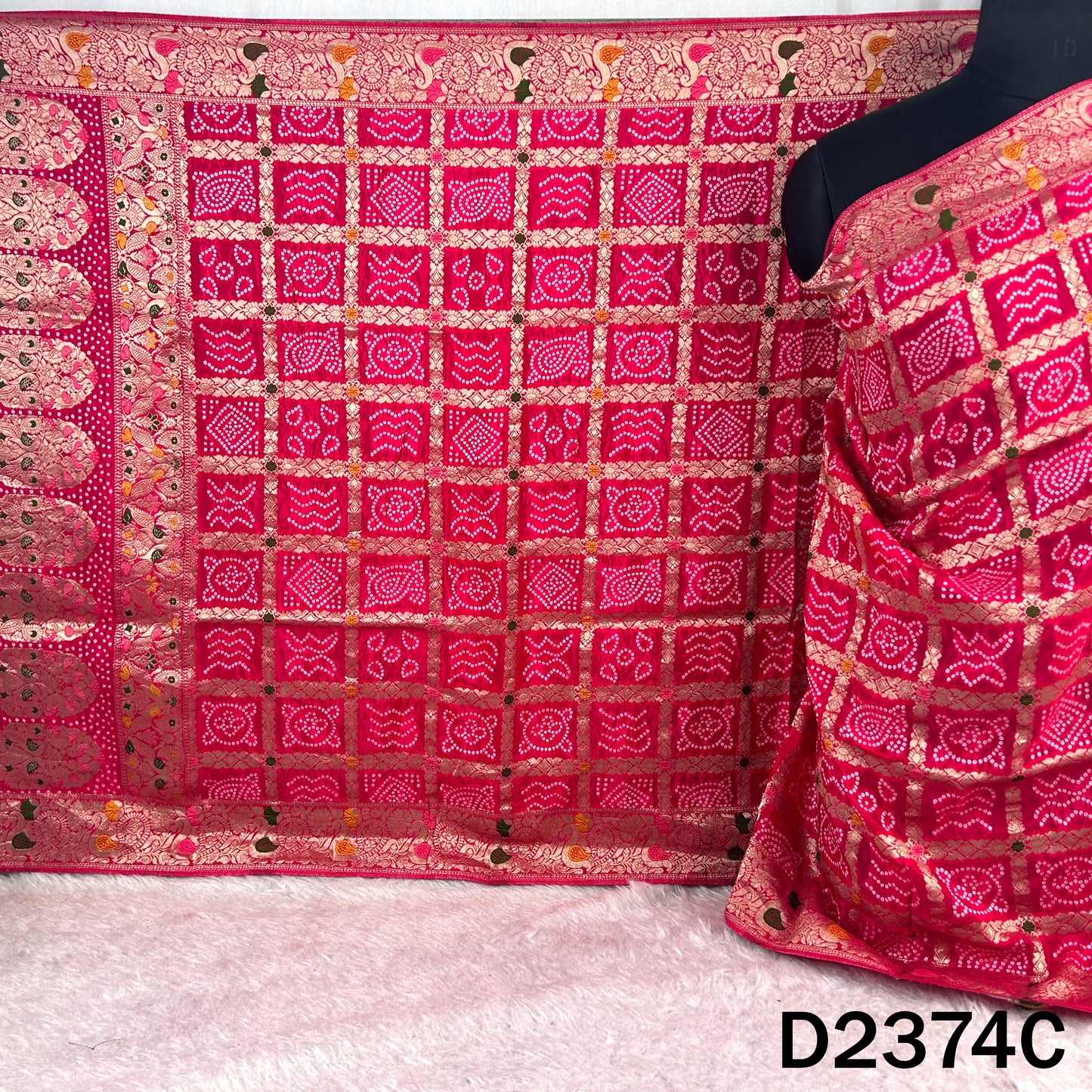 Zari Work Bandhani Dola Silk Dupatta - D2374