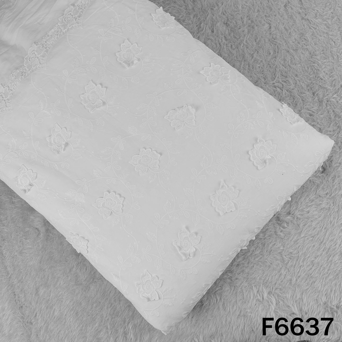 Dyeable Thread Embroidered Applique Work Cambric Cotton Fabric - F6637