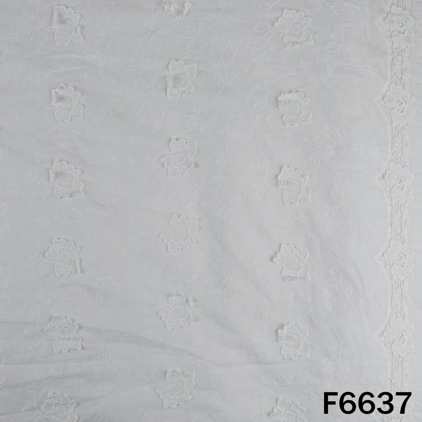 Dyeable Thread Embroidered Applique Work Cambric Cotton Fabric - F6637