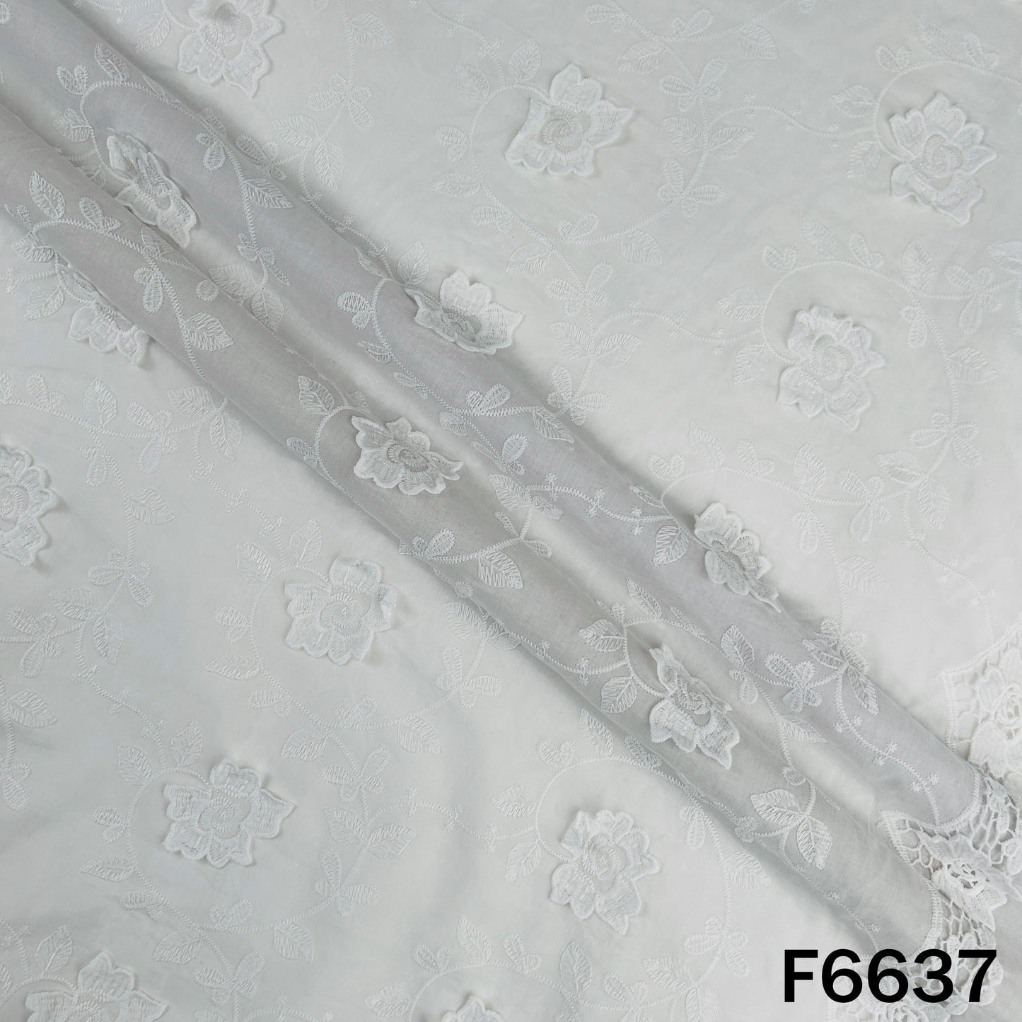 Dyeable Thread Embroidered Applique Work Cambric Cotton Fabric - F6637