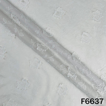 Dyeable Thread Embroidered Applique Work Cambric Cotton Fabric - F6637
