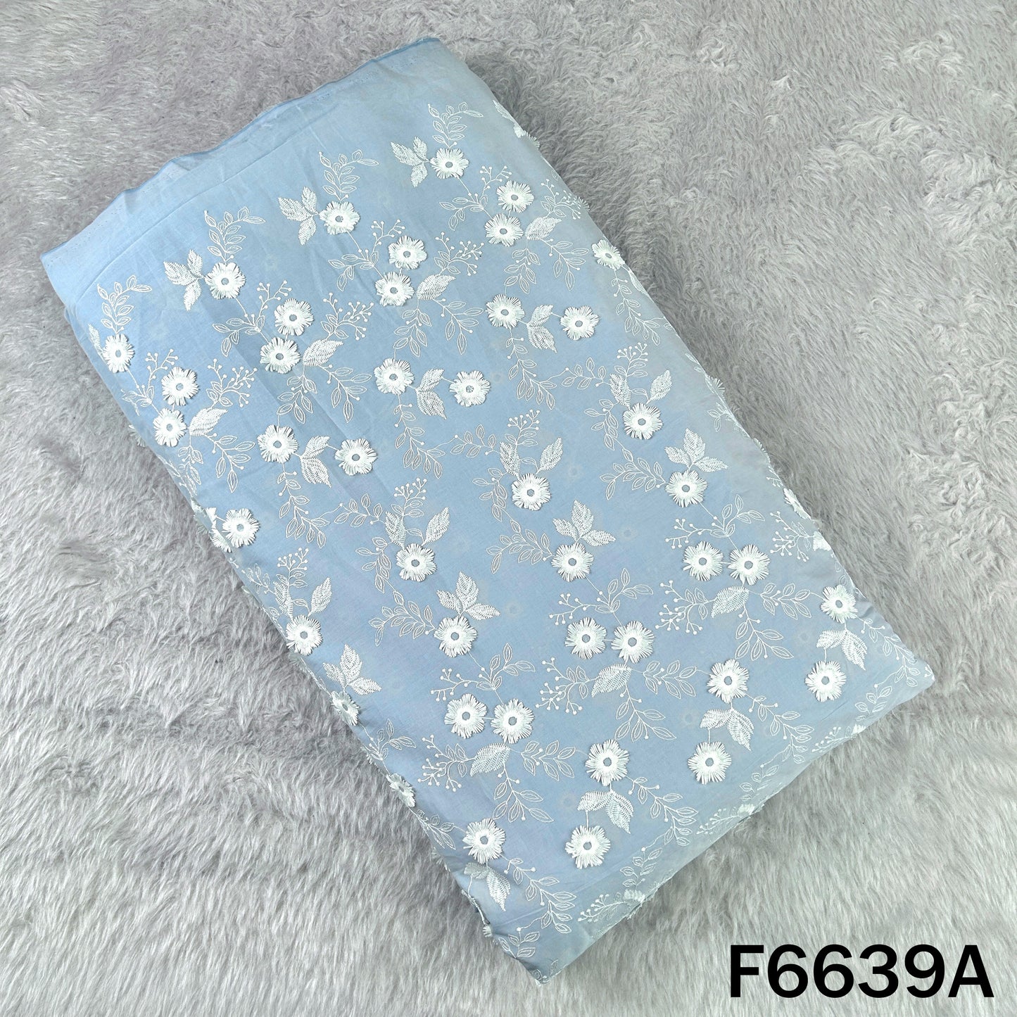 Thread Embroidered Applique Work Cambric Cotton Fabric - F6639